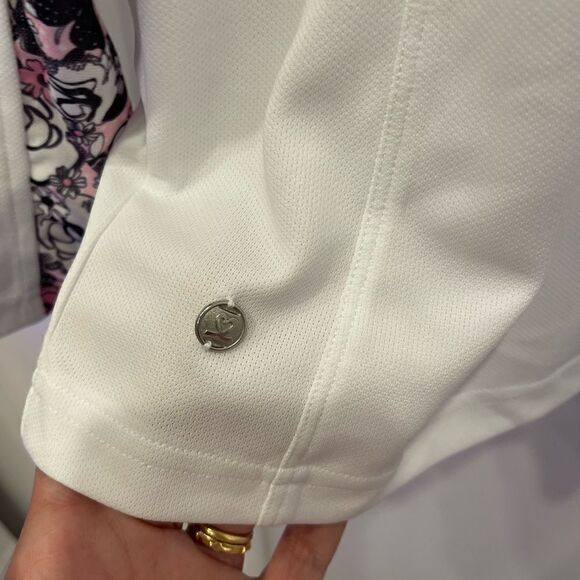 Daily Sports White Long Sleeve Floral Mesh Collard Top.SizeXL - Picture 5 of 11